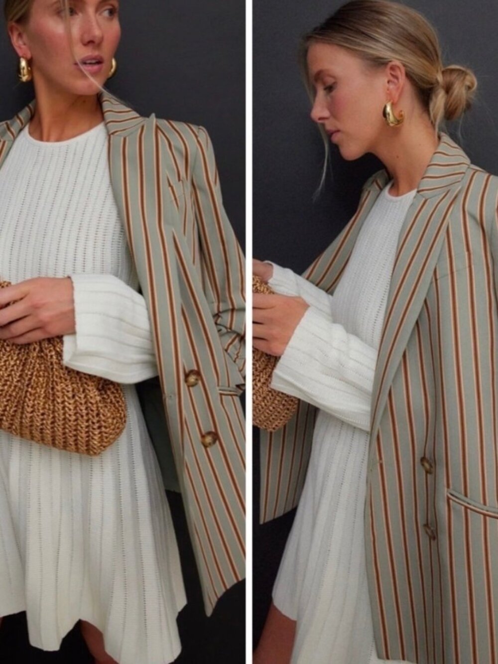 Veronica Beard Kiernan Striped Double Breasted Blazer Seafoam Green Size 6 Work